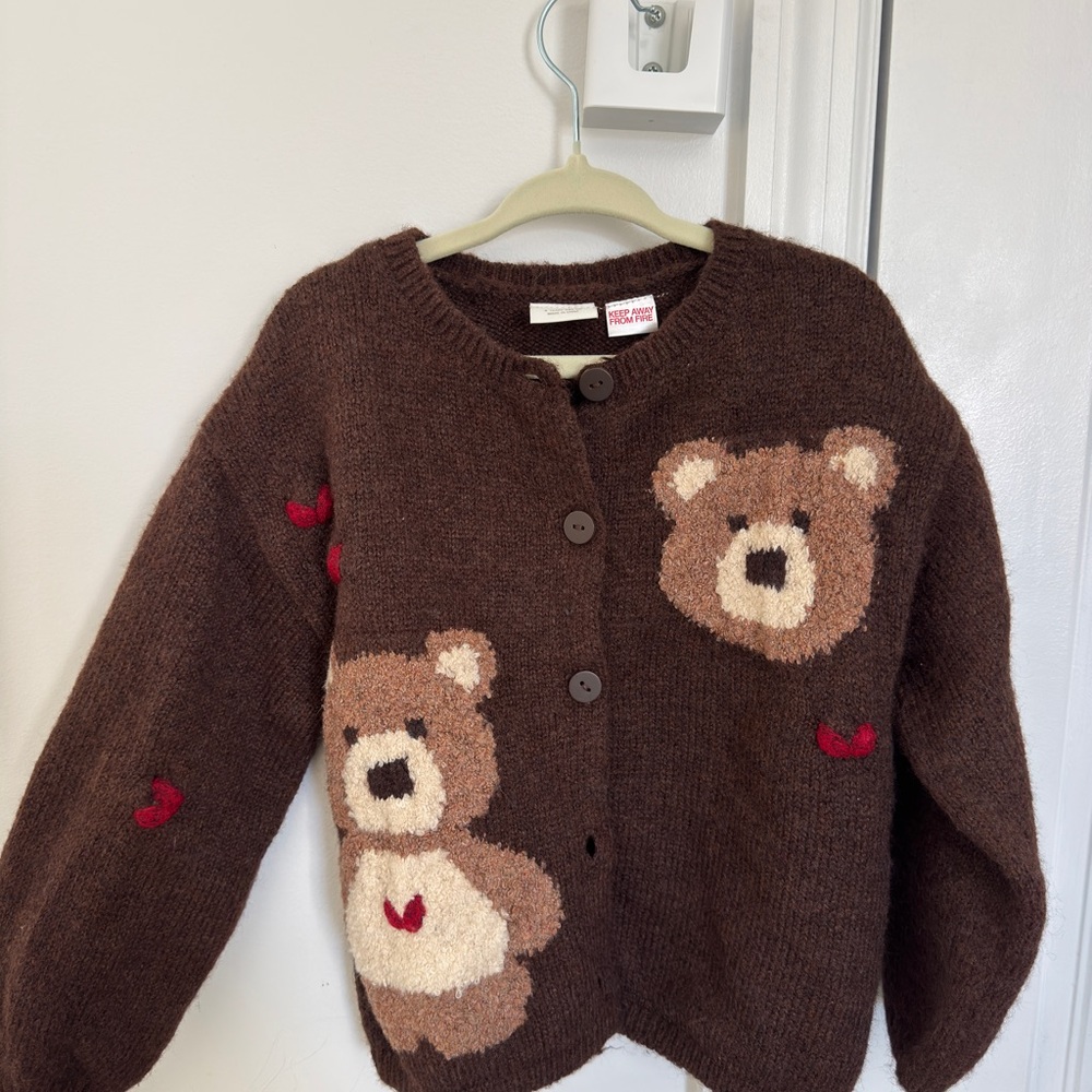 Zara Brown Kids Cardigan with Bear Design